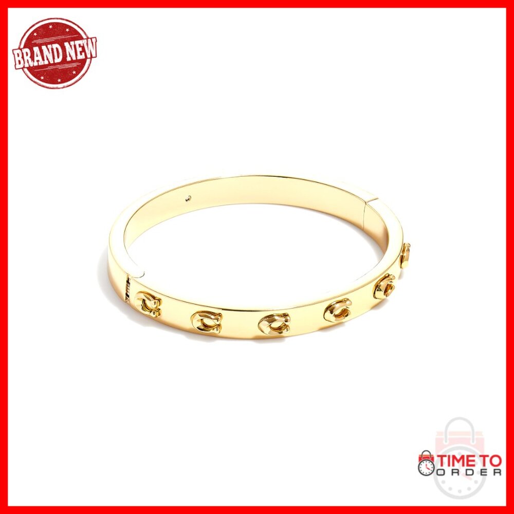 Gold Tone Hinged Bangle Bracelet Elegant Minimal Classic Statement Jewelry